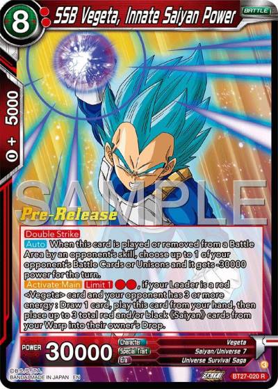 SSB Vegeta Innate Saiyan Power BT27-020 History of Z Pre-Release Cards Dragonball Super card