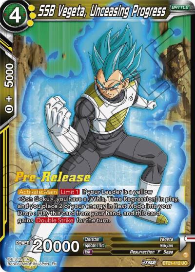 SSB Vegeta Unceasing Progress BT21-112 Wild Resurgence Pre-Release Cards Dragonball Super card