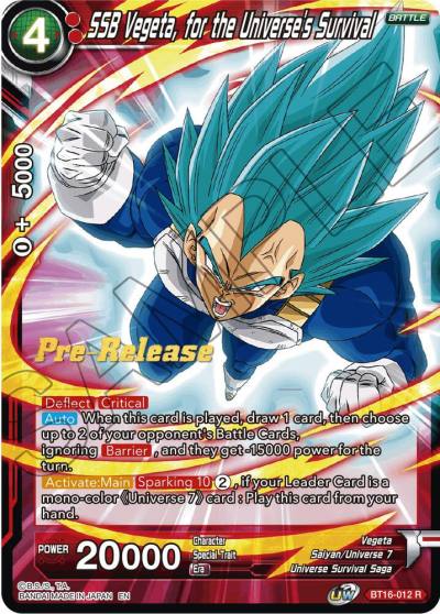 SSB Vegeta for the Universes Survival BT16-012 Realm of the Gods Pre-Release Cards Dragonball Super card
