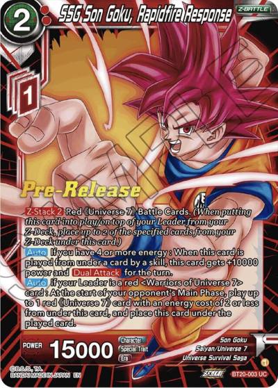 SSG Son Goku Rapidfire Response BT20-003 Power Absorbed Pre-Release Cards Dragonball Super card