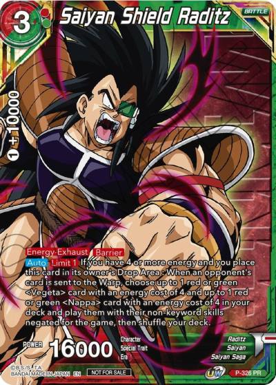 Saiyan Shield Raditz Winner Stamped P-326 Tournament Promotion Cards Dragonball Super card
