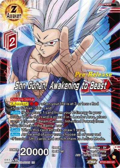 Son Gohan Awakening to Beast BT22-003 Critical Blow Pre-Release Cards Dragonball Super card