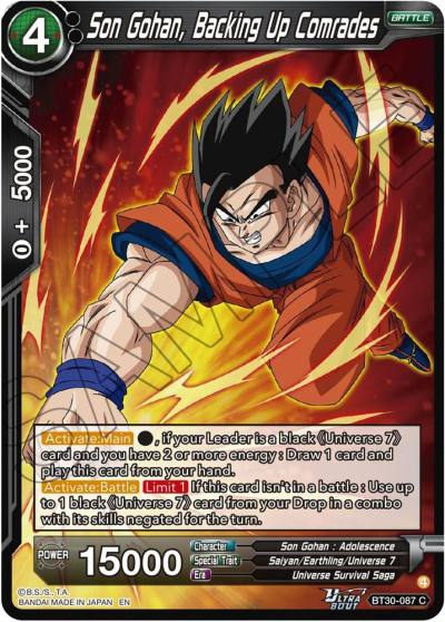 Son Gohan Backing Up Comrades BT30-087 Three Glorious Fighters Dragonball Super card