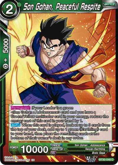 Son Gohan Peaceful Respite BT30-048 Three Glorious Fighters Dragonball Super card