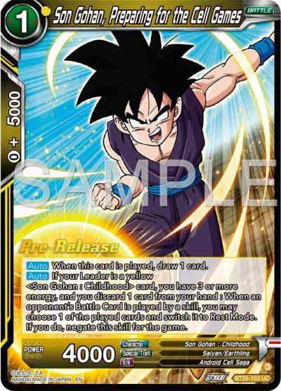 Son Gohan Preparing for the Cell Games BT26-103 Ultimate Advent Pre-Release Cards Dragonball Super card
