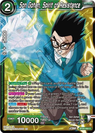 Son Gohan Spirit of Resistance BT20-065 Power Absorbed Dragonball Super card