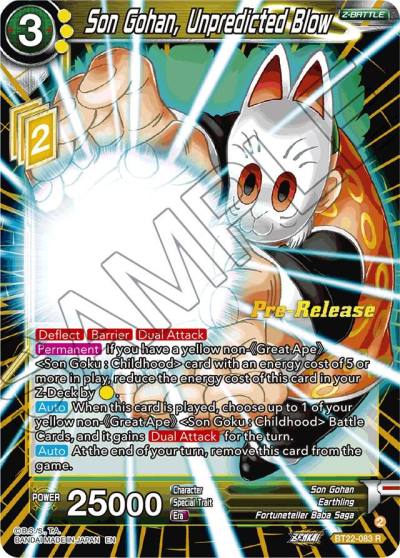 Son Gohan Unpredicted Blow BT22-083 Critical Blow Pre-Release Cards Dragonball Super card