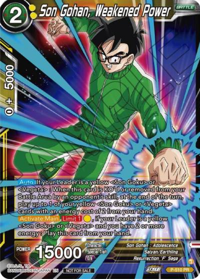 Son Gohan Weakened Power Zenkai Series Tournament Pack Vol4 P-510 Tournament Promotion Cards Dragonball Super card
