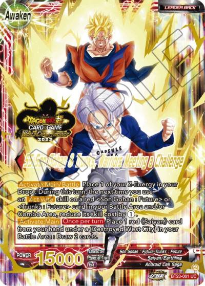 Son Gohan and Trunks SS Son Gohan and Trunks Warriors Meeting a Challenge 2023 Worlds ZENKAI 06 Leader Set BT23-001 Tournament Promotion Cards Dragonball Super card