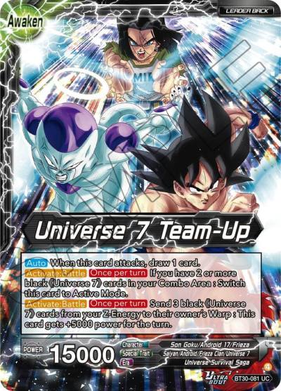 Son Goku Android 17 and Frieza Universe 7 Team Up BT30-081 Three Glorious Fighters Dragonball Super card