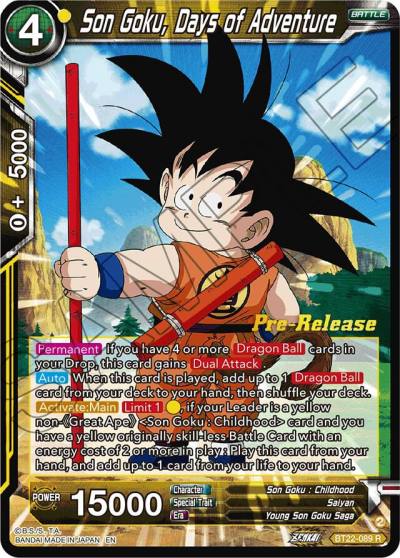 Son Goku Days of Adventure BT22-089 Critical Blow Pre-Release Cards Dragonball Super card