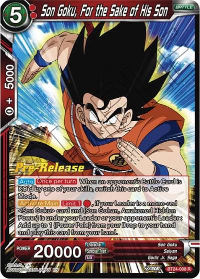 Son Goku For the Sake of His Son BT24-008 Beyond Generations Pre-Release Cards Dragonball Super card