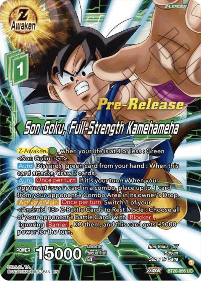 Son Goku Full Strength Kamehameha BT20-056 Power Absorbed Pre-Release Cards Dragonball Super card