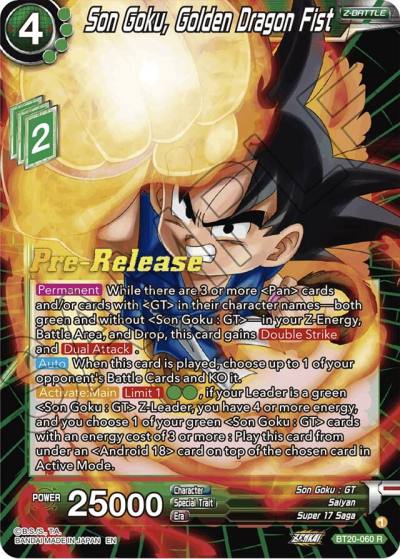 Son Goku Golden Dragon Fist BT20-060 Power Absorbed Pre-Release Cards Dragonball Super card