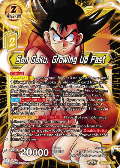Son Goku Growing Up Fast Silver Foil SD20-02 Dawn of the Z-Legends Dragonball Super card