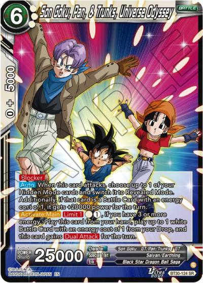 Son Goku Pan and Trunks Universe Odyssey BT30-124 Three Glorious Fighters Dragonball Super card