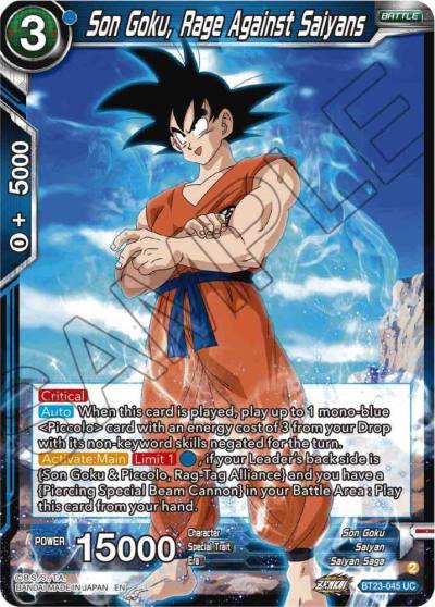 Son Goku Rage Against Saiyans BT23-045 Perfect Combination Dragonball Super card