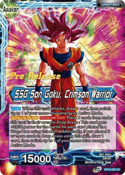 Son Goku SSG Son Goku Crimson Warrior BT16-020 Realm of the Gods Pre-Release Cards Dragonball Super card