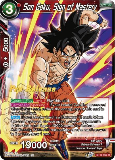 Son Goku Sign of Mastery BT16-006 Realm of the Gods Pre-Release Cards Dragonball Super card