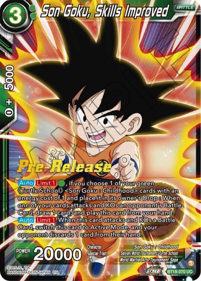 Son Goku Skills Improved BT18-070 Dawn of the Z-Legends Pre-Release Cards Dragonball Super card
