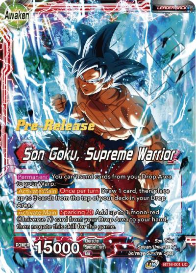 Son Goku Son Goku Supreme Warrior BT16-001 Realm of the Gods Pre-Release Cards Dragonball Super card