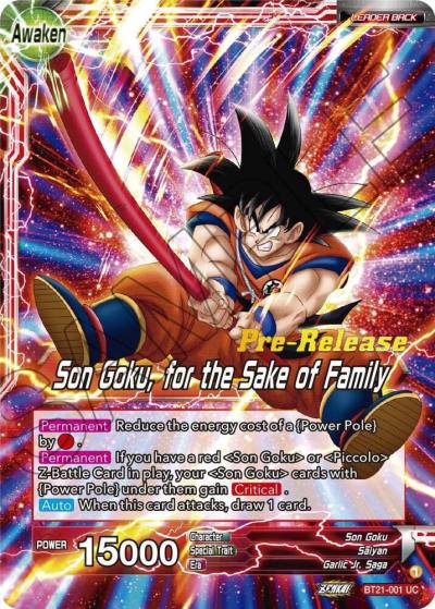 Son Goku Son Goku for the Sake of Family BT21-001 Wild Resurgence Pre-Release Cards Dragonball Super card