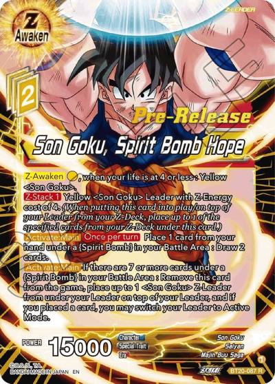 Son Goku Spirit Bomb Hope BT20-087 Power Absorbed Pre-Release Cards Dragonball Super card