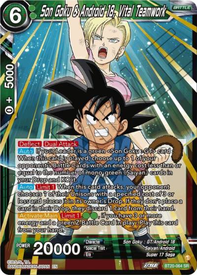 Son Goku and Android 18 Vital Teamwork BT20-064 Power Absorbed Dragonball Super card