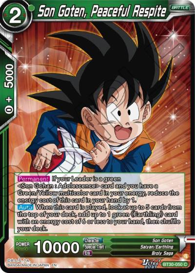 Son Goten Peaceful Respite BT30-050 Three Glorious Fighters Dragonball Super card
