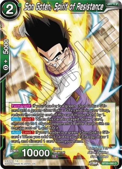 Son Goten Spirit of Resistance BT20-066 Power Absorbed Dragonball Super card