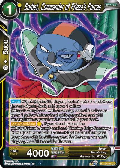 Sorbet Commander of Friezas Forces BT12-104 Vicious Rejuvenation Dragonball Super card