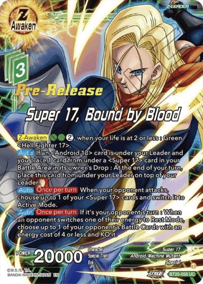 Super 17 Bound by Blood BT20-058 Power Absorbed Pre-Release Cards Dragonball Super card
