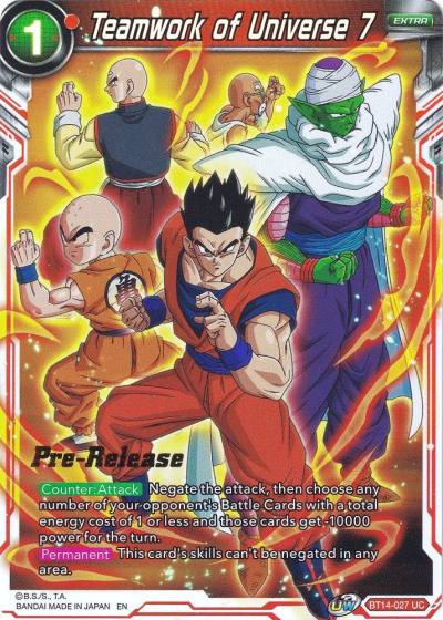 Teamwork of Universe 7 BT14-027 Cross Spirits Pre-Release Cards Dragonball Super card