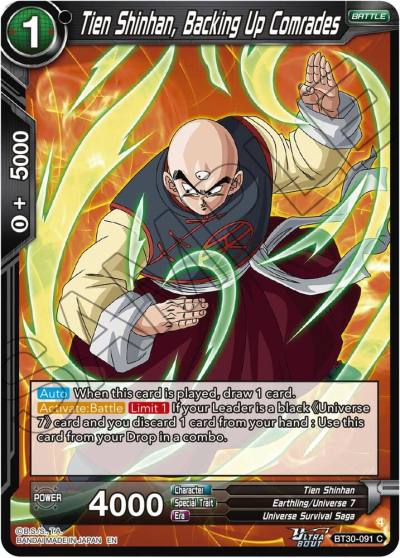 Tien Shinhan Backing Up Comrades BT30-091 Three Glorious Fighters Dragonball Super card