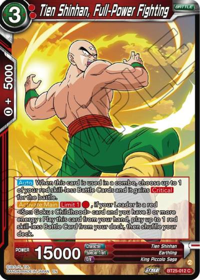 Tien Shinhan Full Power Fighting BT25-012 Legend of the Dragon Balls Dragonball Super card