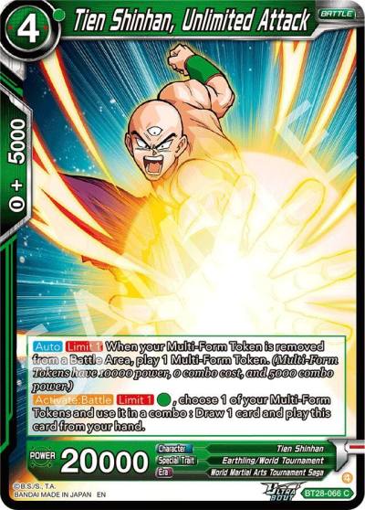 Tien Shinhan Unlimited Attack BT28-066 Prismatic Clash Dragonball Super card