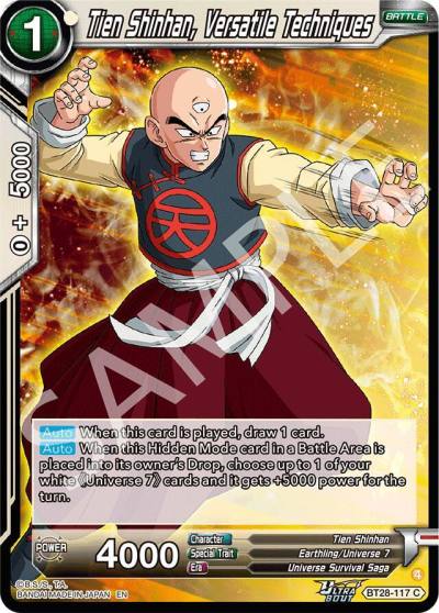 Tien Shinhan Versatile Techniques BT28-117 Prismatic Clash Dragonball Super card