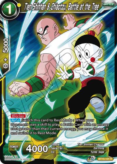 Tien Shinhan and Chiaotzu Battle at the Tree BT15-101 Saiyan Showdown Dragonball Super card
