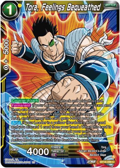 Tora Feelings Bequeathed BT18-099 Dawn of the Z-Legends Dragonball Super card