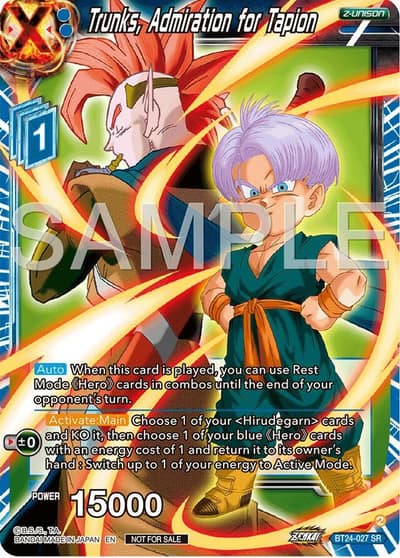 Trunks Admiration for Tapion Championship 2024 Finals Zenkai Pack BT24-027 Tournament Promotion Cards Dragonball Super card