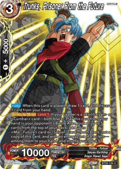 Trunks Prisoner From the Future Silver Foil BT20-124 Power Absorbed Dragonball Super card