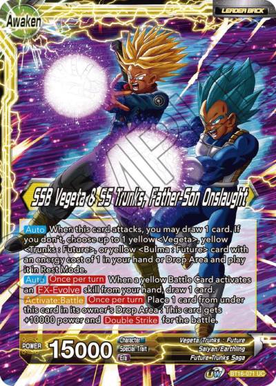 Trunks SSB Vegeta and SS Trunks Father Son Onslaught Foil BT16-071 Realm of the Gods Dragonball Super card