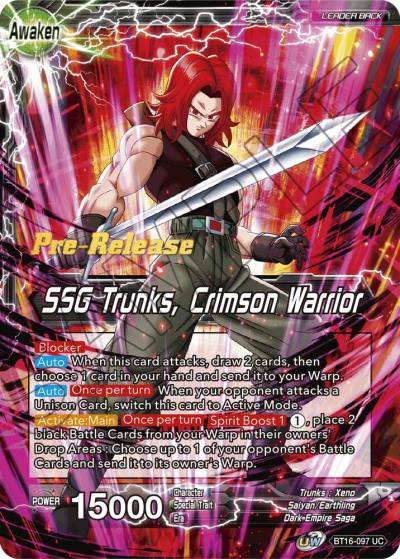 Trunks SSG Trunks Crimson Warrior BT16-097 Realm of the Gods Pre-Release Cards Dragonball Super card