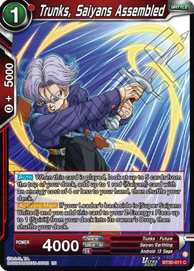 Trunks Saiyans Assembled BT30-011 Three Glorious Fighters Dragonball Super card