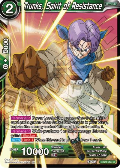 Trunks Spirit of Resistance BT20-069 Power Absorbed Dragonball Super card
