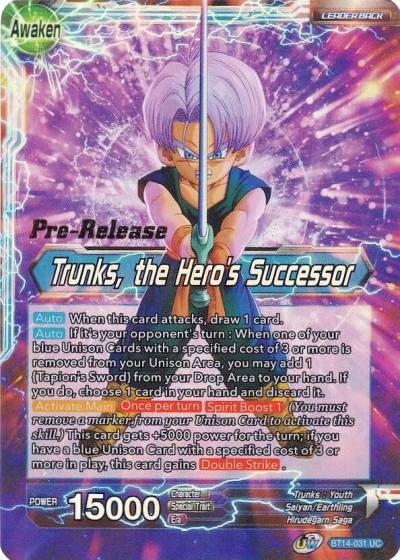 Trunks Trunks the Heros Successor BT14-031 Cross Spirits Pre-Release Cards Dragonball Super card