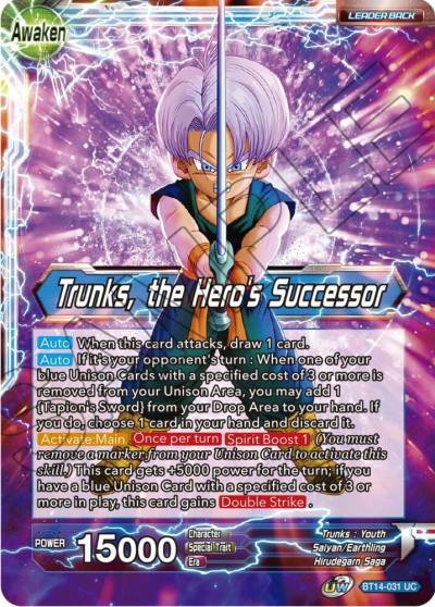 Trunks Trunks the Heros Successor Foil BT14-031 Cross Spirits Dragonball Super card
