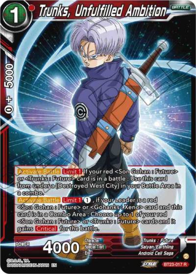 Trunks Unfulfilled Ambition BT23-017 Perfect Combination Dragonball Super card