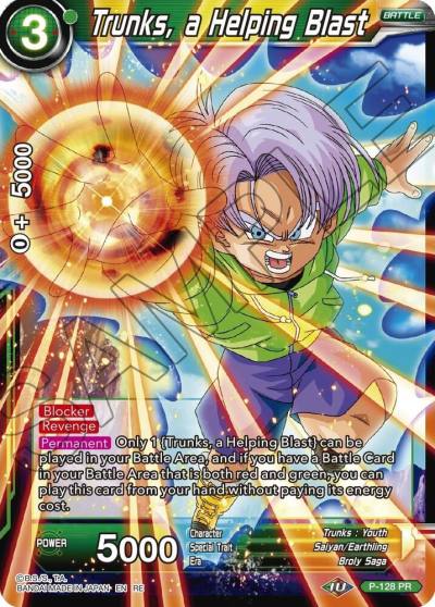 Trunks a Helping Blast P-128 Mythic Booster Dragonball Super card