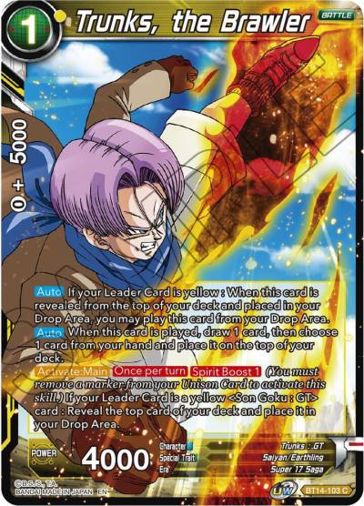 Trunks the Brawler BT14-103 Cross Spirits Dragonball Super card